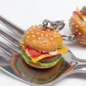 Burger Charm, Burger Jewelry, Polymer Clay Food, Hamburger Jewelry, Food Earrings  Cheeseburger Earrings