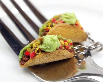 Guacamole Taco Charm, Miniature Food Jewelry, Kawaii Dollhouse Gift, Handmade Polymer Clay