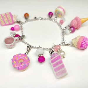 Pink Velvet Food Charm Bracelet, Food Bracelet, Miniature Food Jewelry, Polymer Clay Food, Faux Food, Handmade Jewelry, Gift