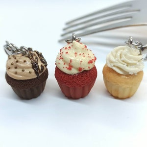 Cupcake Charm, Cupcake Earrings, Cupcake Jewelry, Miniature Food Jewelry, Red Velvet Cupcake Charm, Vanilla Cupcake Charm, Chocolate Cupcake