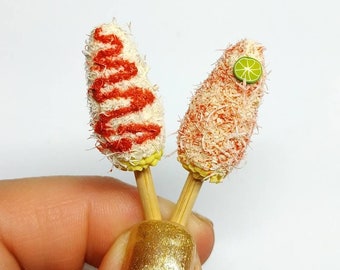 Amuletos de elote callejero mexicano, joyería de comida en miniatura, regalo kawaii para casa de muñecas, arcilla polimérica hecha a mano