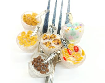 Ontbijtgranen Bowl Charms-collectie, miniatuur voedselsieraden, kawaii poppenhuiscadeau, handgemaakte polymeerklei