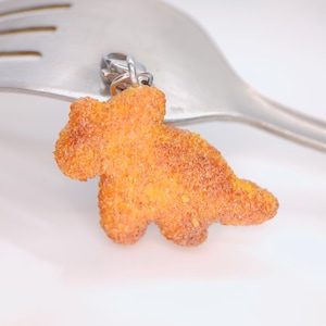 Dinosaur Chicken Nugget Charm, Miniature Food Jewelry, Kawaii Dollhouse Gift, Handmade Polymer Clay Triceratops