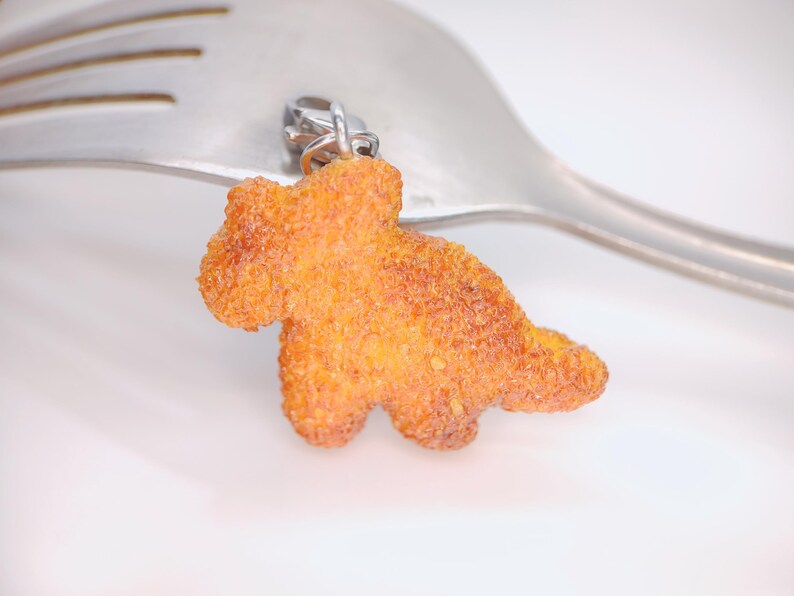 Dinosaur Chicken Nugget Charm, Miniature Food Jewelry, Kawaii Dollhouse Gift, Handmade Polymer Clay Triceratops