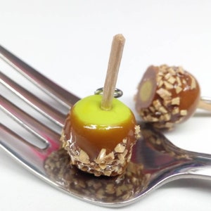Candy Apple Charm, Made-To-Order, Polymer Clay Miniature, Caramel Apple with nuts Charm, Foodie Gift.