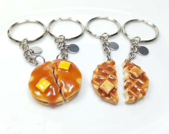 Wafel en pannenkoeken BFF-kettingen, miniatuur voedselsieraden, kawaii poppenhuiscadeau, handgemaakte polymeerklei