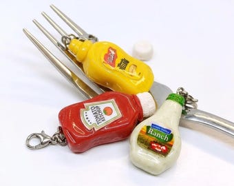 Ciondolo a forma di bottiglia di ketchup e senape, gioiello per buongustai, acciaio inossidabile