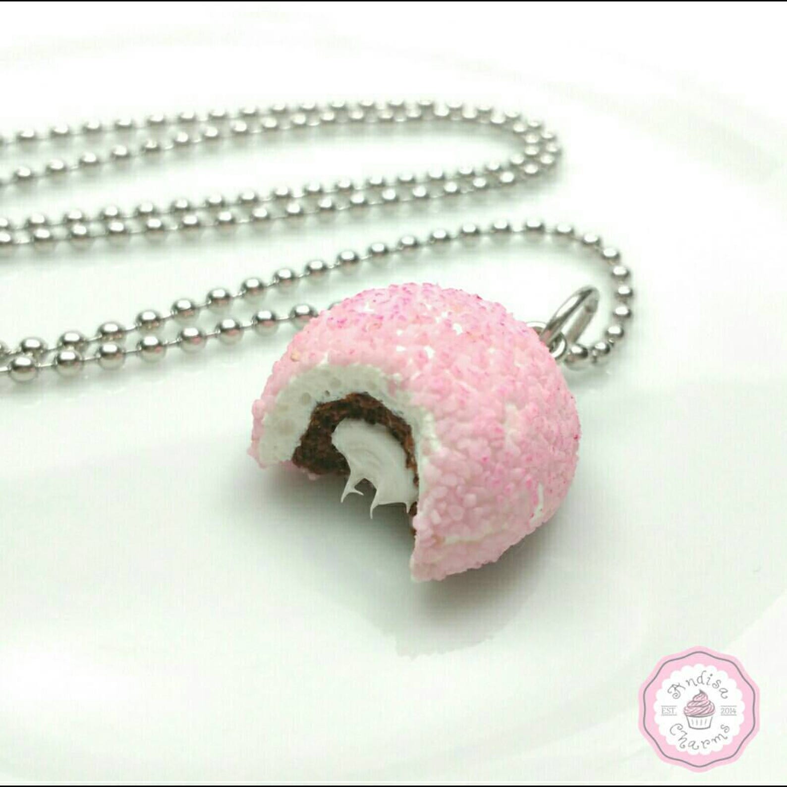Pink Chocolate Cake Ball Charm Cake charms Food Necklace Etsy