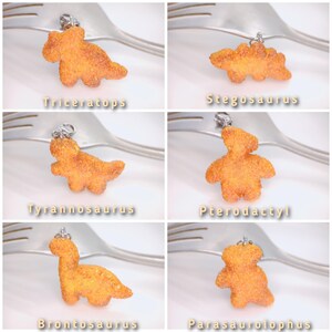Dinosaur Chicken Nugget Charm, Miniature Food Jewelry, Kawaii Dollhouse Gift, Handmade Polymer Clay image 2