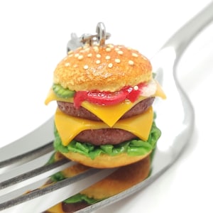Double Patty Burger Charm, Miniature Polymer Clay Food, Hamburger Jewelry, Food Earrings  Cheeseburger Earrings, Foodie gift