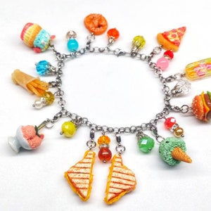 Carnival Food Charm Bracelet, Made-To-Order, Food Bracelet, Miniature Food Jewelry, Polymer Clay Food, Faux Food, Handmade Jewelry