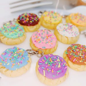 Colorful Sprinkle Crumbly Frosted Cookie Charm Bundle, Handmade Miniature Polymer Clay Food Jewelry, Pink Necklace, Confetti Birthday Gift