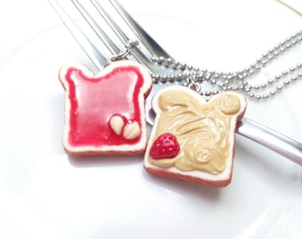 Peanut Butter and Jelly Necklace Set, Polymer Clay BFF Foodie Jewelry