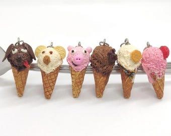 Goofy Face Ice Cream Charm, Made-To-Order, Polymer Clay Jewelry