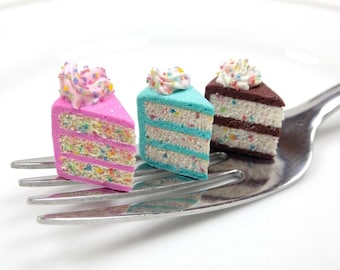 Funfetti Cake Charms, Miniature Food Jewelry, Kawaii Dollhouse Gift, Handmade Polymer Clay