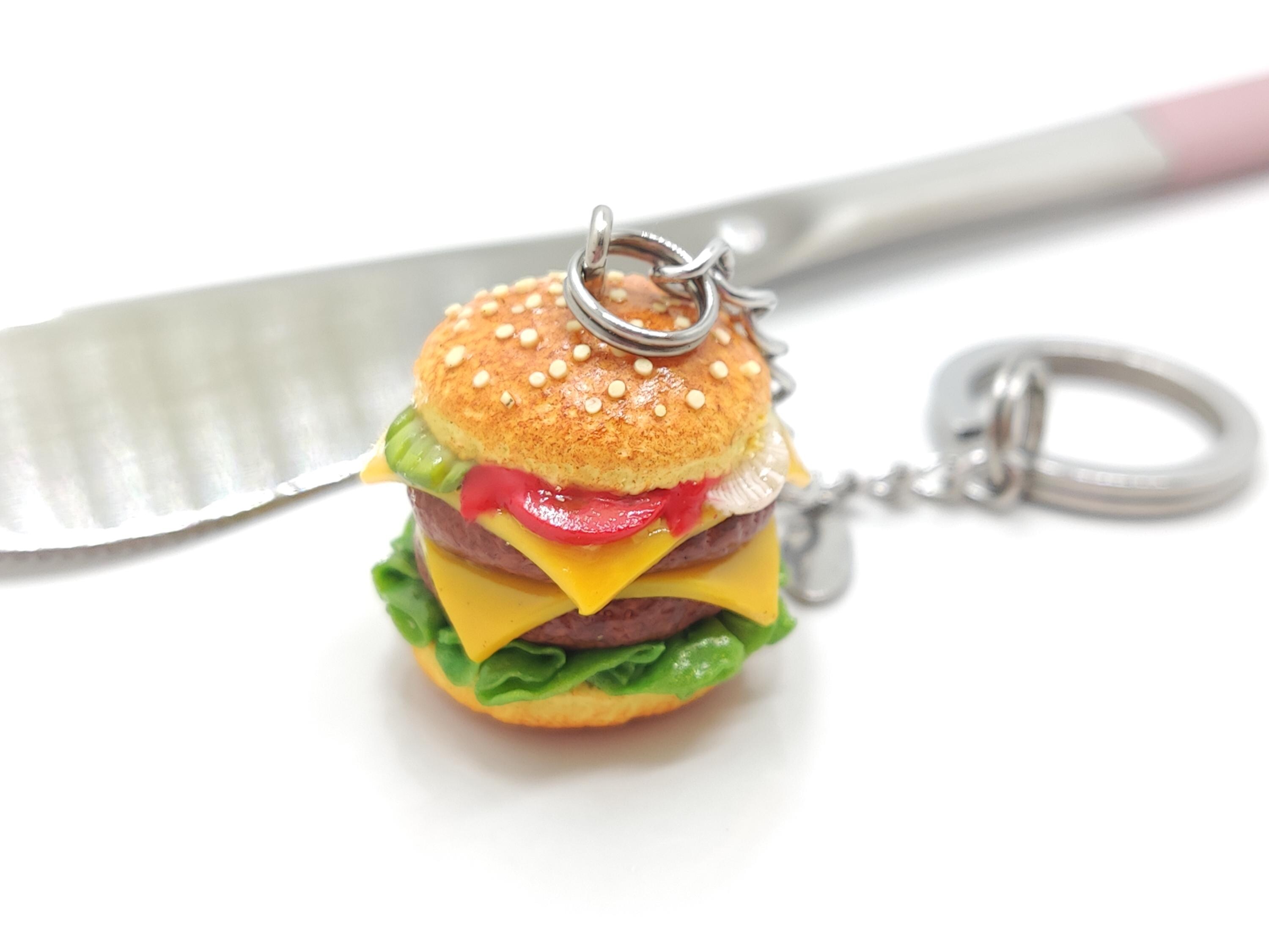 Double Patty Burger Charm, Miniature Polymer Clay Food, Hamburger ...