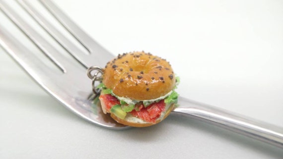 Smoked Salmon Cream Cheese Bagel Charm, Made-To-Order, Polymer Clay Food