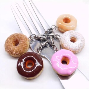 Polymer Clay Glazed and Sugar Donut Charm, Miniature Food Jewelry