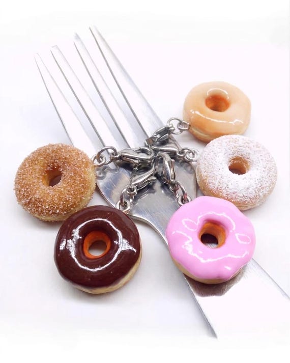 Polymer Clay Glazed and Sugar Donut Charm, Miniature Food Jewelry
