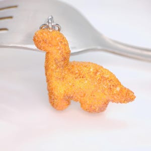 Dinosaur Chicken Nugget Charm, Miniature Food Jewelry, Kawaii Dollhouse Gift, Handmade Polymer Clay Brontosaurus