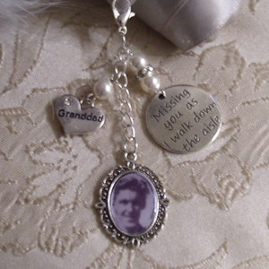 Vintage Inspired White Granddad Memorial Bouquet Photo Charm Wedding/Bridal