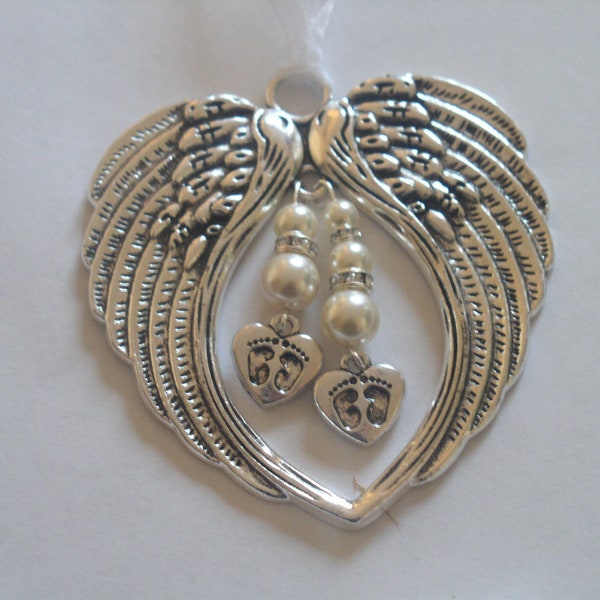 White Double Memorial Angel Wing Hanging Ornament - Baby Loss/Miscarriage