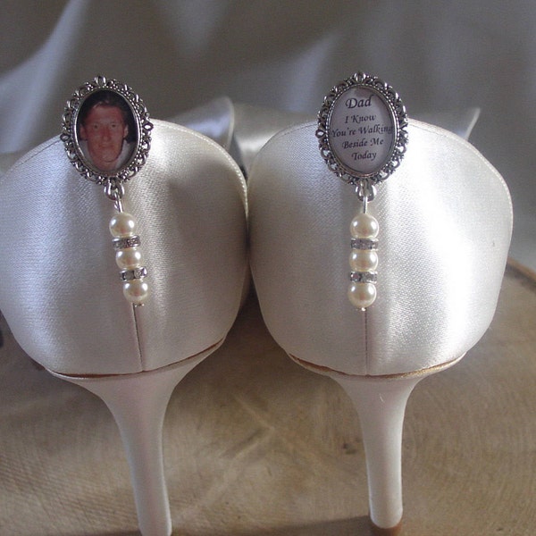 Ivory & Crystal Vintage Inspired Memorial Shoe Clip Charms/Photo/Wedding/Bridal