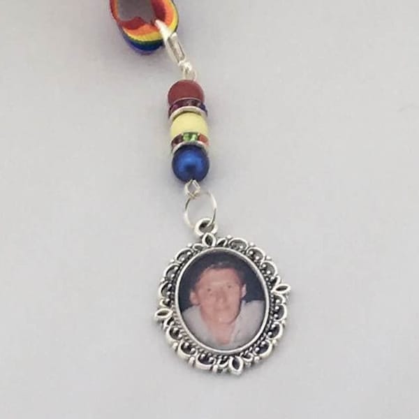 Rainbow Memorial Photo Frame Bouquet Charm /LGBT/Pride - Made with Swarovski Pearls