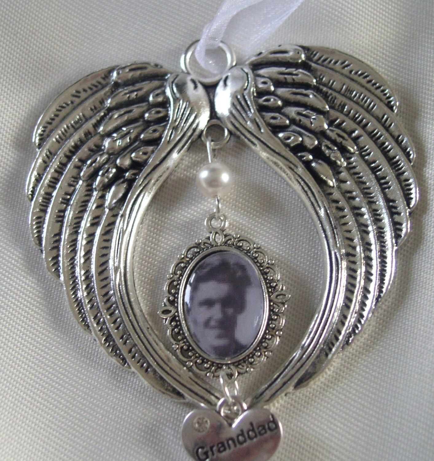 Memorial Angel Wing Photo Hanging Ornament With White | Etsy