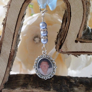 Memorial Photo Frame Bouquet Charm/Locket Charm/Vintage/Blue Swarovski/Preciosa