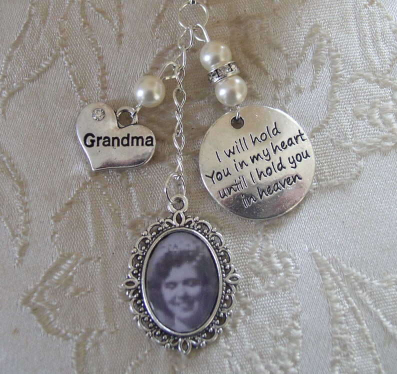 Ivory Grandma Memorial Bouquet Photo Charm Wedding/Bridal image 1