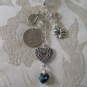 Something Old, Something New,Something Blue. Bridal Bouquet Charm- Traditional Charm- Lucky Sixpence - Wedding Keepsake - Brides Gift