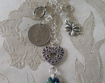 Something Old, Something New,Something Blue. Bridal Bouquet Charm- Traditional Charm- Lucky Sixpence - Wedding Keepsake - Brides Gift