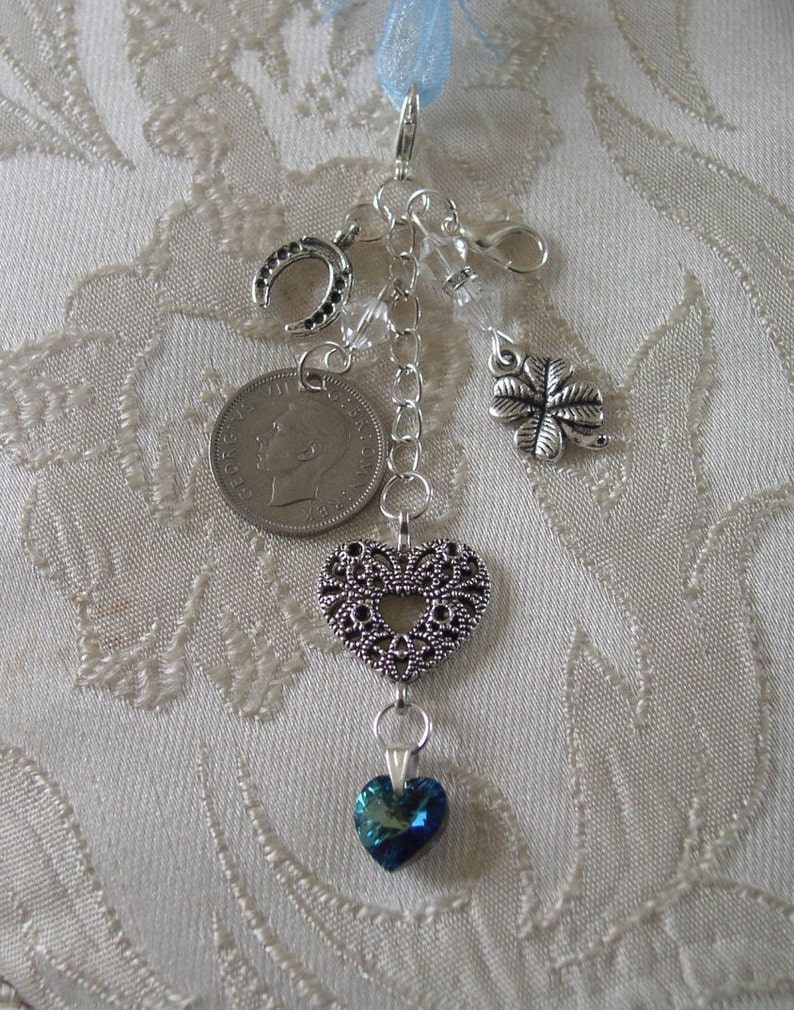 Something Old, Something New,Something Blue. Bridal Bouquet Charm Traditional Charm Lucky Sixpence Wedding Keepsake Brides Gift image 1