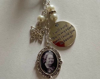 Ivory Butterfly/Mum Memorial Bouquet Photo Charm Wedding/Bridal