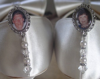 Ivory & Crystal Memorial Shoe Clip Charms - Swarovski/Vintage Inspired /Photo/Wedding/Bridal