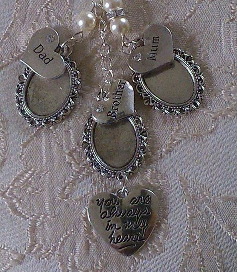 Vintage Inspired Ivory /& Crystal Mum /& Dad Bouquet Photo Charm Wedding//Bridal