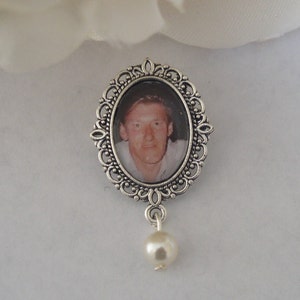 Memorial Photo Frame Pin Charm made With Swarovski Pearl/Brooch/Button Hole Fastening