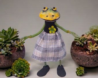 OOAK Frog Doll, Frog Art Doll, Miniature Frog, Frog Decor, Clay Frog Doll, Frog Miniature, Tiny Little Miniature Frog, Dollhouse Miniature