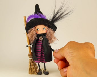 OOAK Witch Doll, Witch Art Doll, Halloween Witch, Halloween Decor, Halloween Miniature Doll, Halloween Ornament, Polymer Clay Doll