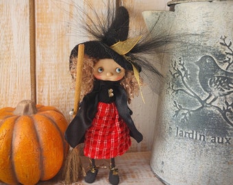 Halloween Miniatur Puppe, Halloween Hexe, OOAK Hexe Puppe, Hexe Kunstpuppe, Halloween Dekor, Halloween Ornament, Polymer Clay Puppe