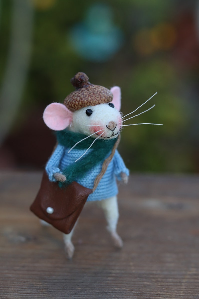 Needle Felted Animal, Miniature Animal, Felted Mouse, Felt Mice, Art Doll, Little Mouse, Birthday Gift, Cute Mouse, Fiber Arts, Home Decor image 2