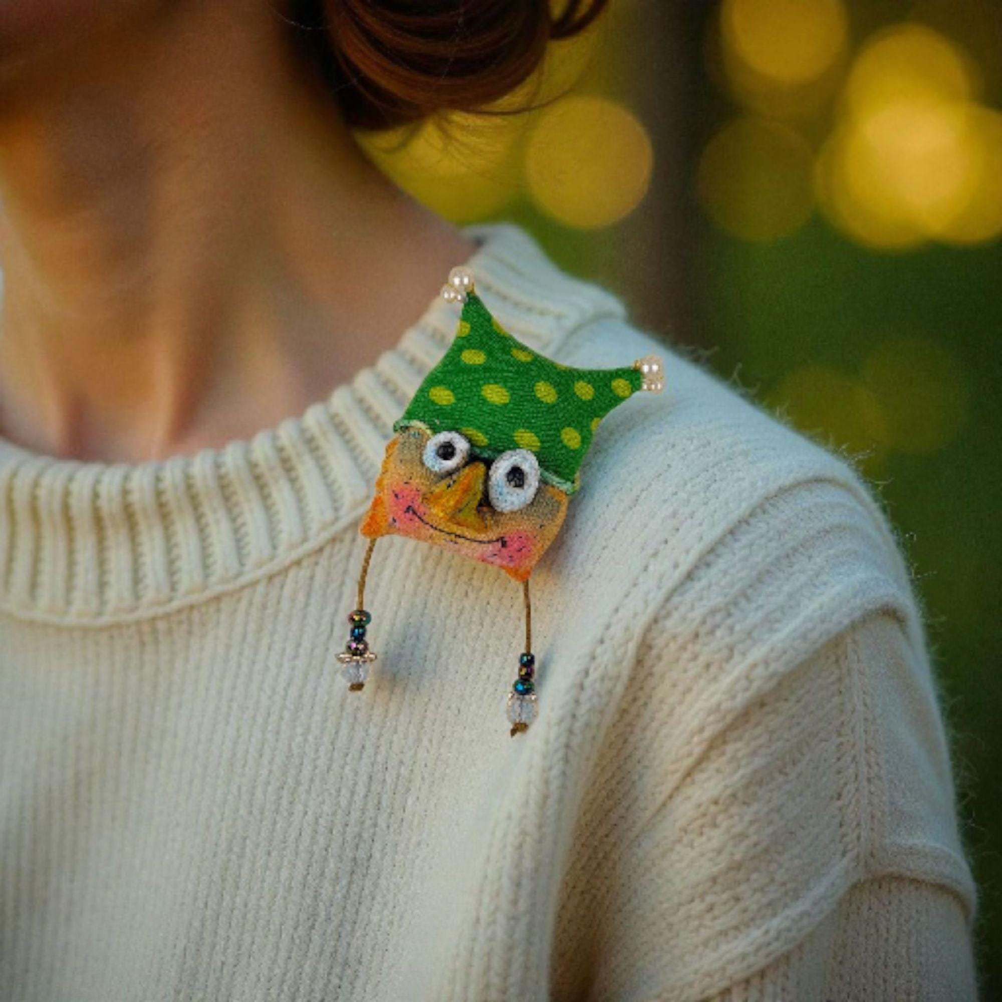 Whimsical Owl Brooch - Handmade Fabric Art Pin, Cute Textile Accessory