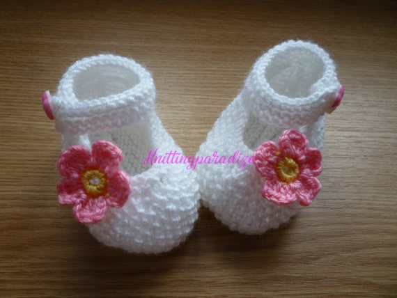 white knitted baby booties