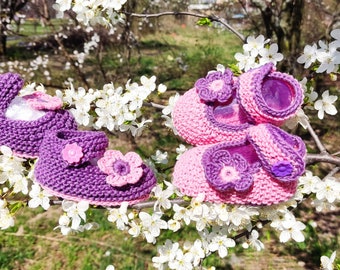 Booties for twins, baby shoes for twins, baby girl shoe, pink and purple shoe, floral baby shoe, baby girl first shoes, nice baby booties