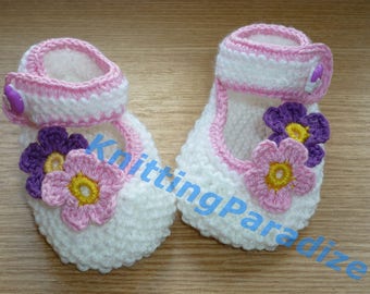 baby girl shoes with flowers, baby girl mary jane shoes, knitted baby girl shoes, handmade baby girl, photo Props, baby gift