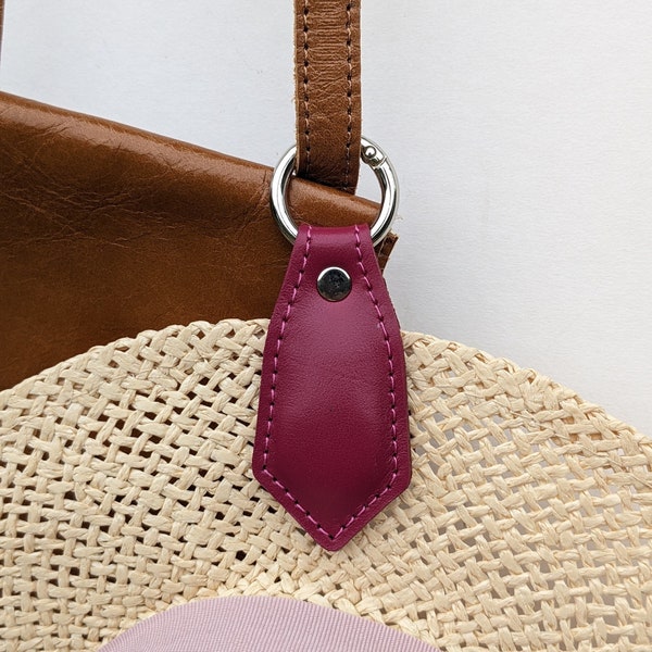 Pink Magnetic hat clip to be used with your lanyard, bag or belt loop. Handmade in UK, Italian Leather