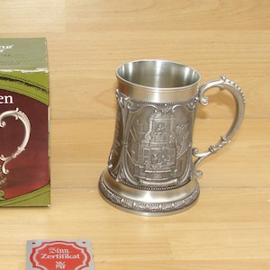 vintage 70s J. WMF pewter beer tankard - Carl Spitzweg series in original box.