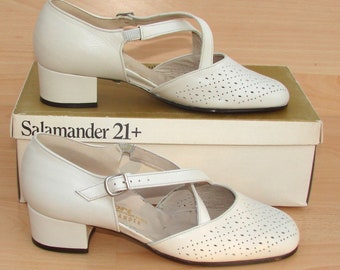 Vintage - weiße 70er J. Salamander 21+ Damen Halbschuhe Helga 35 Gr. 38  = 5 F - NOS