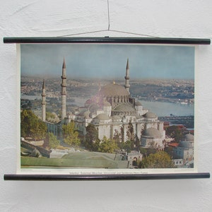 Istanbul - Moschea di Solimano / Turchia - mappa scolastica, mappa didattica Westermann intorno al 1965 - 70 cm. x 50 centimetri